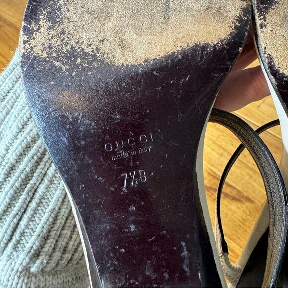 GUCCI White Leather Silver Chain Kitten Heel Open Toe Sandals Size 7.5 - Picture 5 of 7